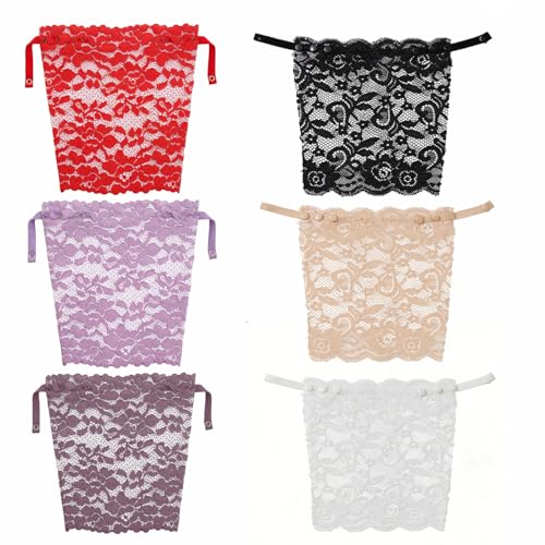 6PCS Womens Lace Modesty Panel Insert Clip-On Mock Camisole Overlay for Low-Cut Tops and Dresses Cleavage Cover-Up Bra Attachment Vest