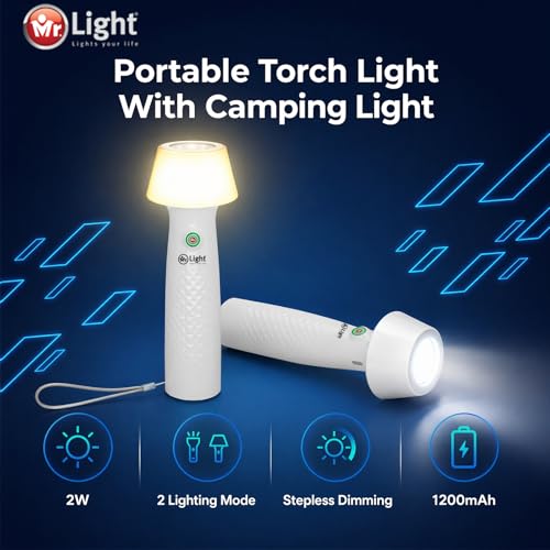 Image of Mr. Light Torch Rechargeable, 1200mAh Torch & Camping Light with Stepless Dimming, Portable LED Flashlight for Home, Camping, Power Outage & Daily Use