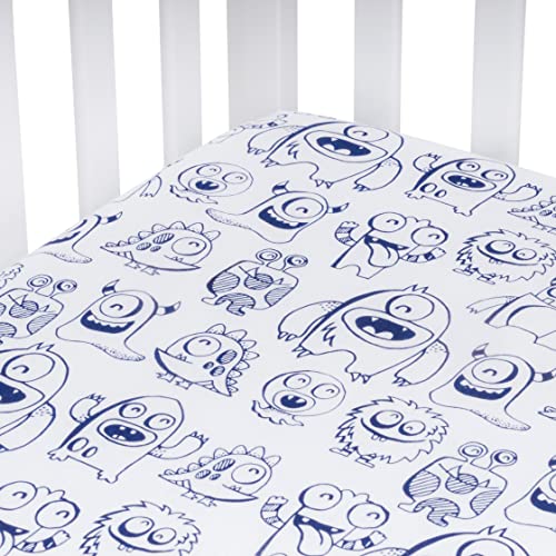 Image of Andi Mae Crib Sheet - Blue Monsters - 100% Jersey Cotton - Fits Standard Crib or Toddler Mattresses