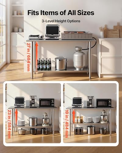 Image of VEVOR Stainless Steel Work Table, 24x60 Inch Food Prep Table, Commercial Kitchen Workstation with Adjustable Undershelf, Metal Heavy Duty Utility Worktable, for Restaurant Home Hotel Garage Outdoor