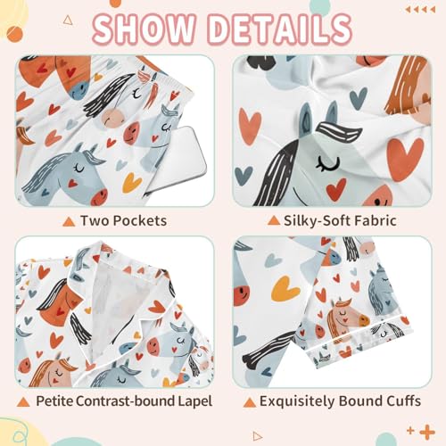 senya Cute Happy Horse Heads 1 Satin Summer Pajama Sets Silk Short Sleeve Button Down Sleepwear3