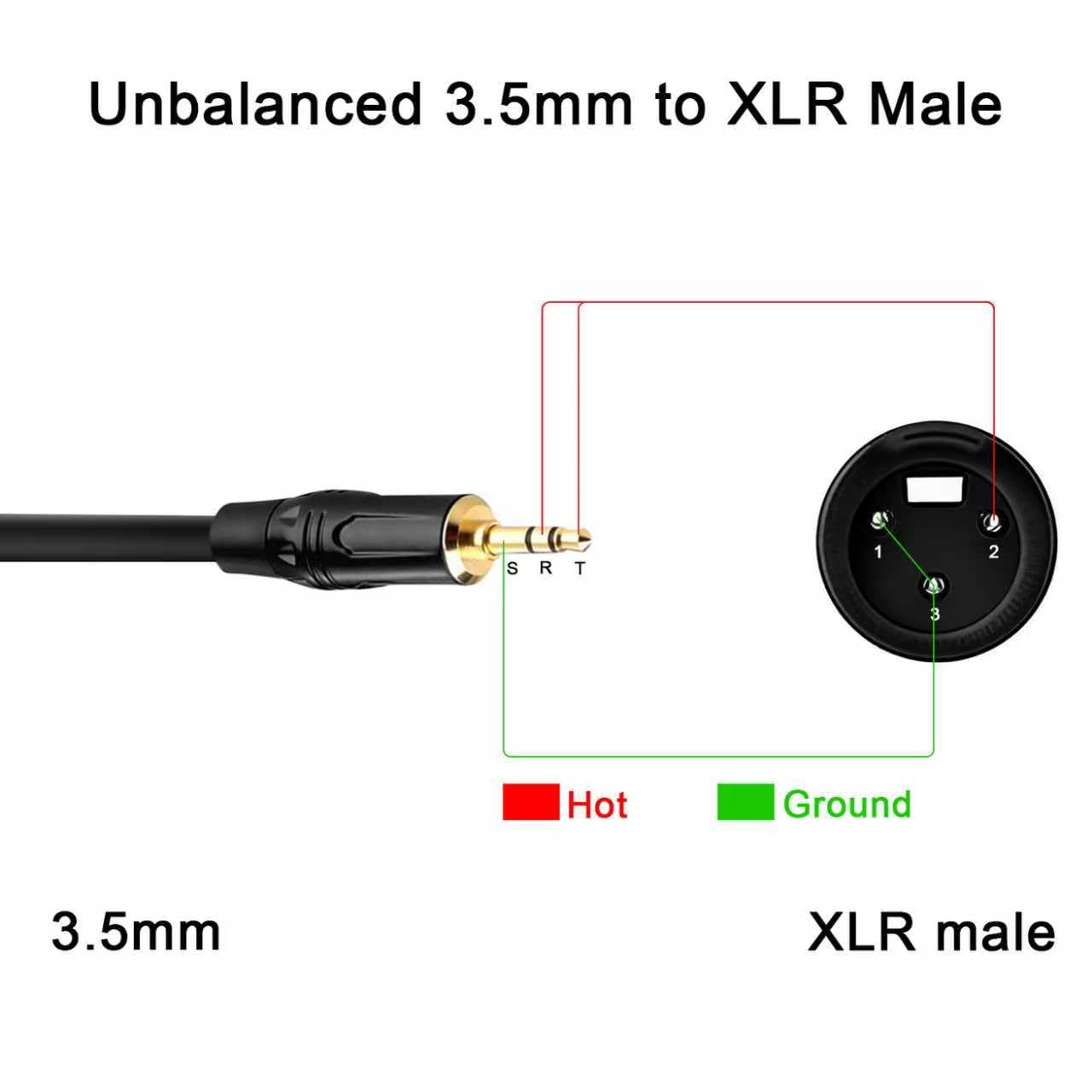 XLR maschio a 1/4 di pollice (3,5 mm) TS Mono Jack Cavo microfono, sbilanciato 3 pin XLR maschio a un quarto di pollice TS Plug Mic per microfono dinamico (1,0 m)