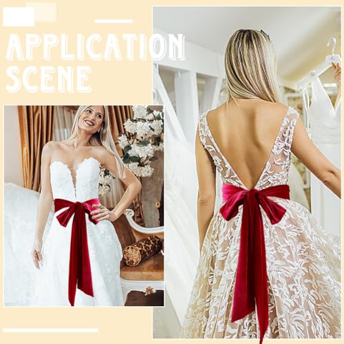 CRASPIRE Women Velvet Sash Belt Fuchsia Wedding Belt Tie Long Dress Sash Waist Bridal Neck Scarf for Prom Party Special Occasion Dress Bridal 99 x 3.9 inch Mother's Day Gift4