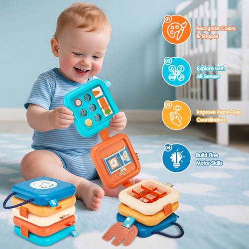 Image of Busy Board for 1 Year Old,Travel Toys for Toddlers 1-3,Montessori for 1 2 Year Old Boy Girl,Airplane Toys for Toddlers,Busy Board Cube Toy for 12-18 Months