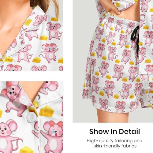 Image of Funny Pajamas for Women Set Print Satin Loungewear Pjs Short Sleeve Button Down Top and Shorts Sets Sleepwear XS-3XL