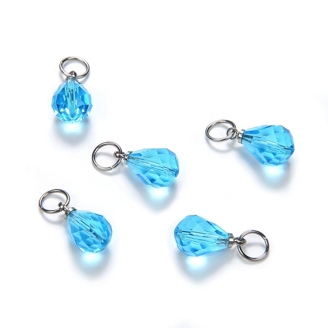 10pcs Adabele March Birthstone Loose Beads 10mm Aquamarine Blue Austrian Teardrop Pear Crystal Pendant Drop Bead with Jump Rings for Jewelry Craft