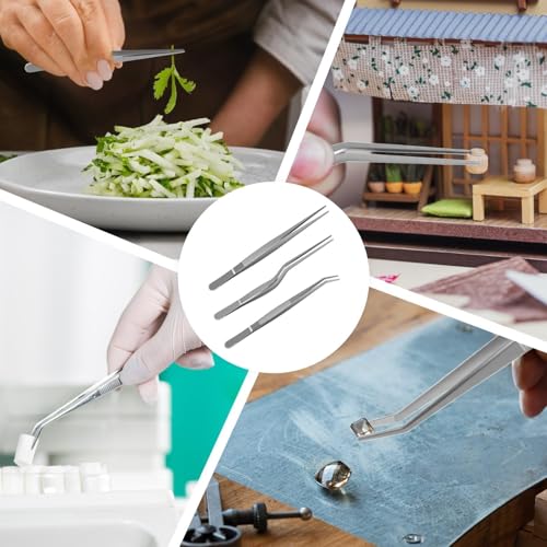 Image of 3 Pcs Tweezers for Kitchen, Premium Stainless Steel Precision Cooking Tweezers, Food Plating, Garnishing, Removing Fish Bones, DIY Craft, Plant Care