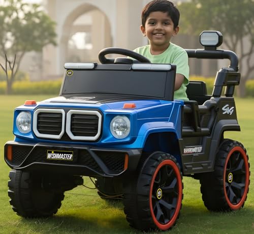 Image of Wishmaster 4x4 Kids Electric Ride On Jeep with Remote Control | Battery Operated Car for Kids 2-6 Years | RGB LED Lights, Bluetooth Music | Birthday Gift | 1-Year Warranty On Motors & Motherboard