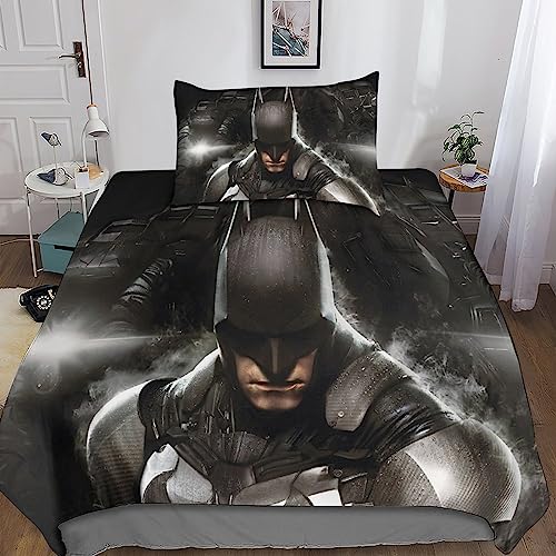 SUCREVEN Batman Juego De Sábanas Y Fundas Nórdicas Impresas En 3D,Superhéroes Fundas De Almohada,Microfibra Suave,con Cremallera Adecuado para Adultos, Niños Y Niñas Single(135x200cm)