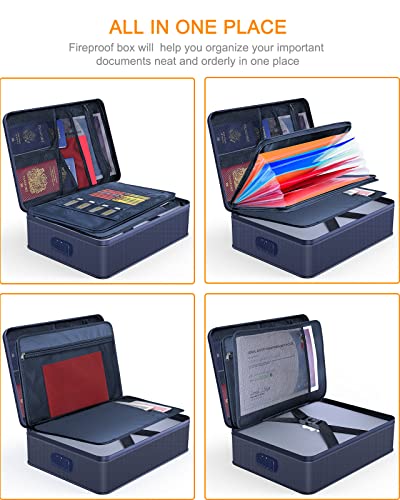 JUNDUN Fireproof Document Box, Waterproof and Fireproof Document Storage,Portable Home Fire Safe Storage Box Case with Lock for Documents,Deed and Birth Certificate,Blue - Image 2