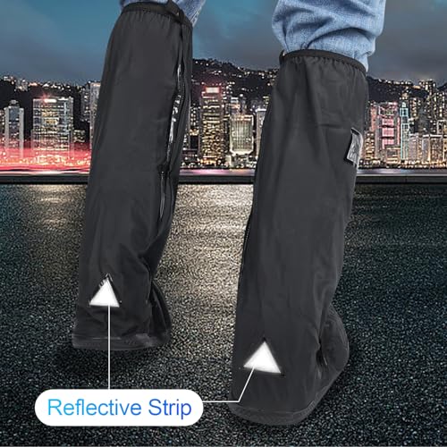 DMJJSD Schuhüberzieher Wasserdicht Regenüberschuhe Wasserdichte Überschuhe Regenschuhe Faltbare Regenstiefel-Schuhabdeckung mit Reißverschluss Rutschfest Reflektor Regenausrüstung für Männer Frauen XL