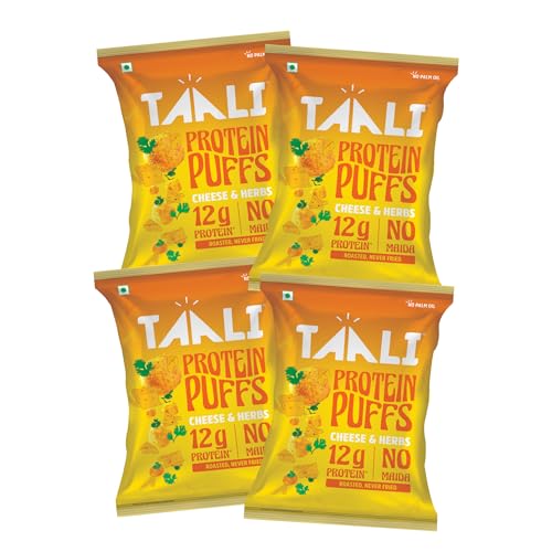 Image of Taali Protein Puffs Snacks - Cheese & Herbs |Tasty Healthy Snacks |Gluten Free Snacks with 100% Plant Protein,100% Vegetarian | No Trans Fat, No Cholesterol, Roasted Not Fried (Pack of 4 x 74 gms)