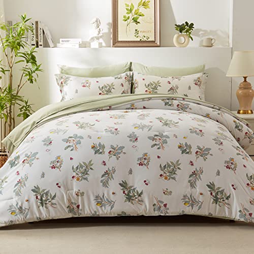 Emme Botanical Sage Green Comforter Set Twin Size 5 Pieces, Brushed Microfiber Bed In A Bag, Ultra Soft Bedding Set With Sheets (Sage Green, 5 Piece Twin/Twin Xl) #TOP4