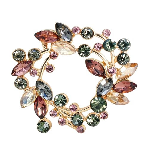 Image of Gyn&Joy Clear Crystal Rhinestone Floral Wreath Pin Brooch BZ005