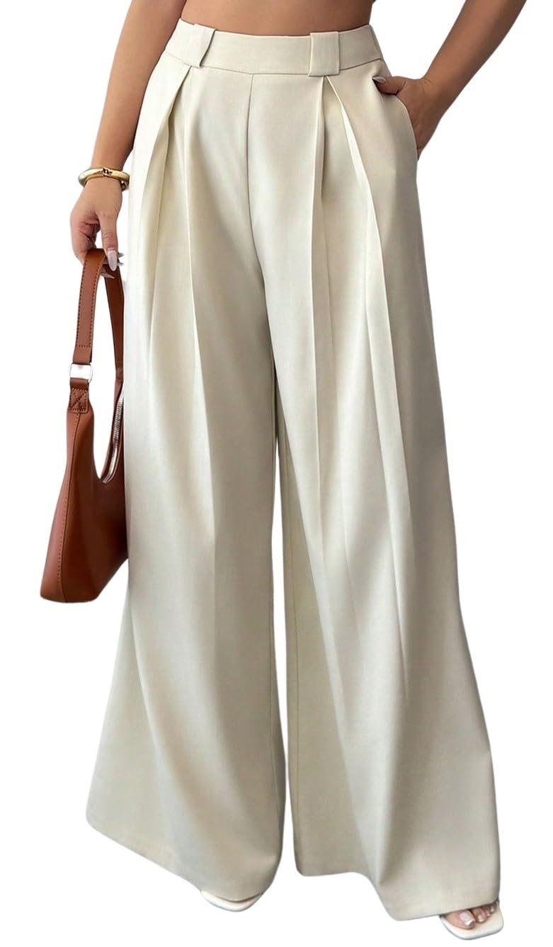 Solid High Waist Straight Korean Loose Pleated Wide Leg Trouser for Women's & Girl's