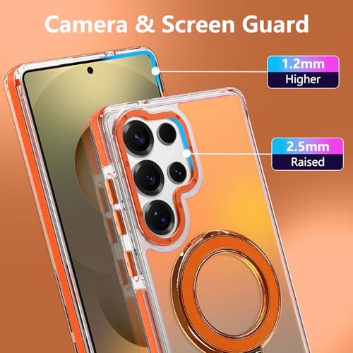 Image of Magnetic for Samsung Galaxy S25 Ultra Case with Stand [Compatible with Magsafe] [Cute Fluorescent Design] [1 Screen Protector] Slim Translucent Matte Case for Galaxy S25 Ultra 6.9 inch, Orange