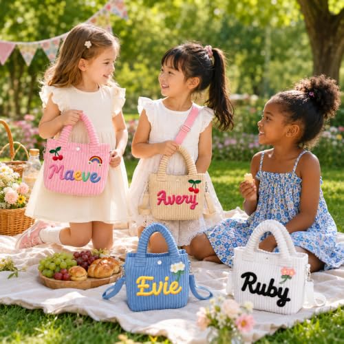 Image of Personalized Toddler Purse with Name Fanny Pack Wallet for Little Girls | Custom Corduroy Kids Purse Valentines Day Christmas Birthday Gift for Girls Handmade Woven Rope Name Sling Bag Girls Vacation