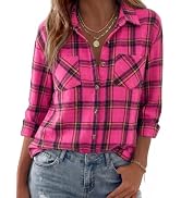 Zeagoo Womens Flannel Shirts Long Sleeve Button Down Casual Fall Plaid Top | flannel plaid shirt,...