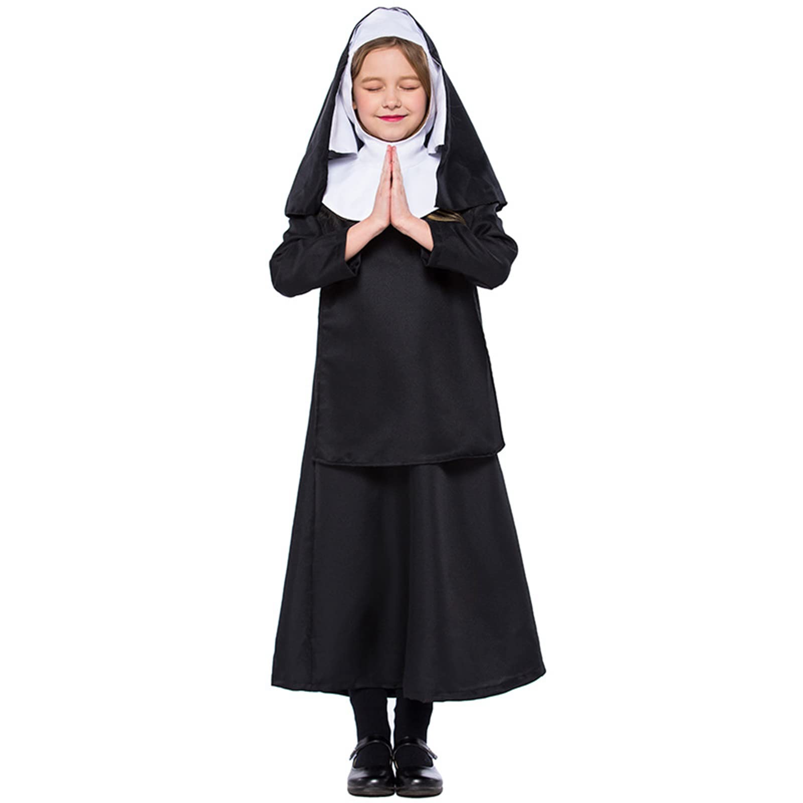 DENCTORAMGirls Nun Costume - Kids Black Outfit Dress Robe Catholic Sister Halloween Mother Superior Costumes