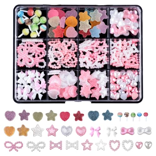 MIRKUZI Pedrería para uñas,Juego de joyas para uñas Pearl Moon Love Resin diy nail accessories (A2)