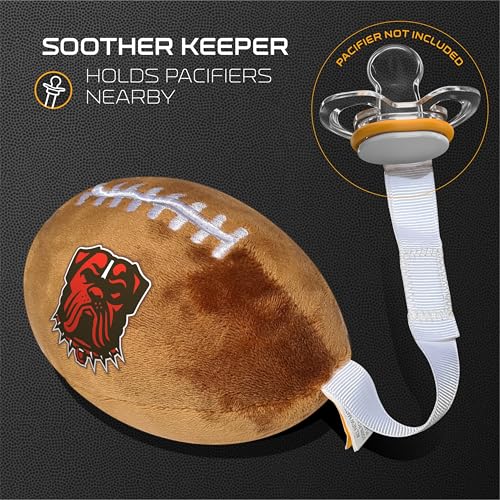 Image of Cleveland Browns Plush Football Pacifier Holder by Smilo - Officially Licensed NFL Soother Holder - Soft Plush Toy and Dummy Holder - Fits Any Pacifier - Stroller Accessory & Newborn Essential