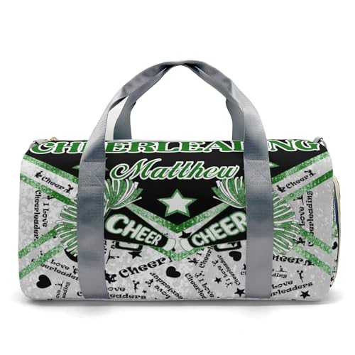 Custom Green Cheerleaders Coach Pom Stars Duffel Bag with Name Child Kids Adjustable Shoulder Strap Travel Bag for Boys Girls Teens