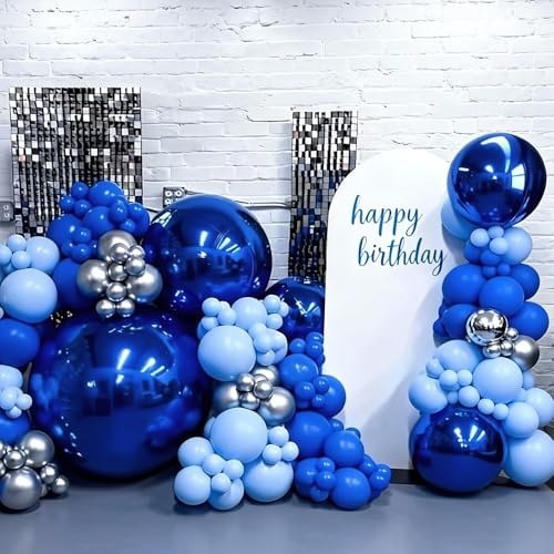 Image of 50 Inch Metallic Navy Blue Round Foil Balloons 3pcs Large Mylar Balloons | Jumbo Giant Helium 4D Ball Balloons for Birthday Party, Graduation, Wedding, Christmas, New Year, Disco Prom Party Decoration