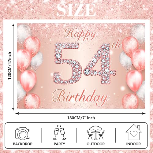Image of Happy 54th Birthday Rose Gold Banner Cheers to 54 Years Old Backdrop Confetti Balloons Theme Decor for Women 54 Years Old Pink Birthday Party Decorations Bday Supplies Background Favors Gift Glitter