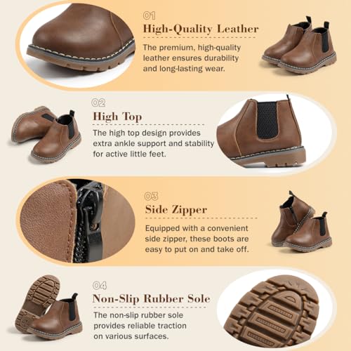 Boys Girls High Top Combat Ankle Boots Kids Waterproof PU Leather Fall Boots Winter Warm Snow Outdoor Hiking Shoes Toddler Non Slip Texture Soft Durable Walking Boot3