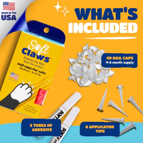 Image of Soft Claws Nail Caps for Medium Cats, 40 Caps, Pink | Veterinarian-Developed, Non-Toxic, Protects Furniture & Skin, Easy to Apply, Long-Lasting Scratch Protection