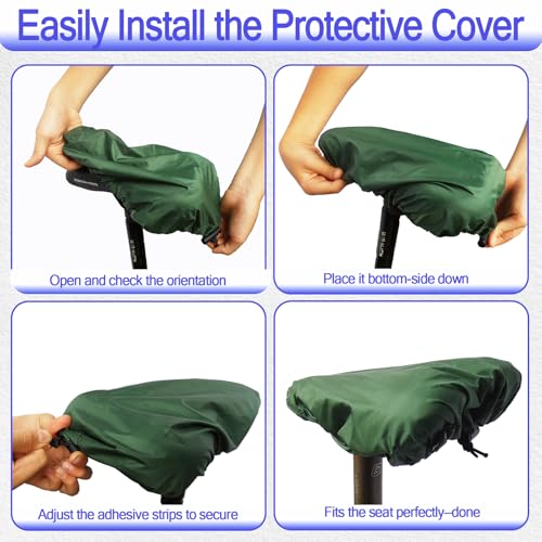 Image of Waterproof Bicycle Seat Covers Dustproof Rainproof UV-Resistant and Windproof Easy to Install and Clean Reusable Suitable for Men's and Women's Mountain Bike and Narrow Seats(2pcs Green)