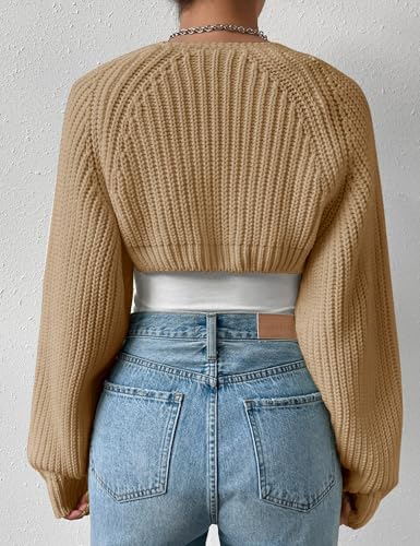 Image of Women's Long Sleeve Open Front Knitted Crop Cardigan Drop Shoulder Knit Bolero Shrug Sweater