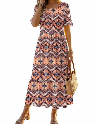 Image of Zeagoo Womens Summer Dresses 2026 Casual Midi Dress Flowy Sundress Ruffle Short Sleeve Tiered Dresses A Line Boho Dress