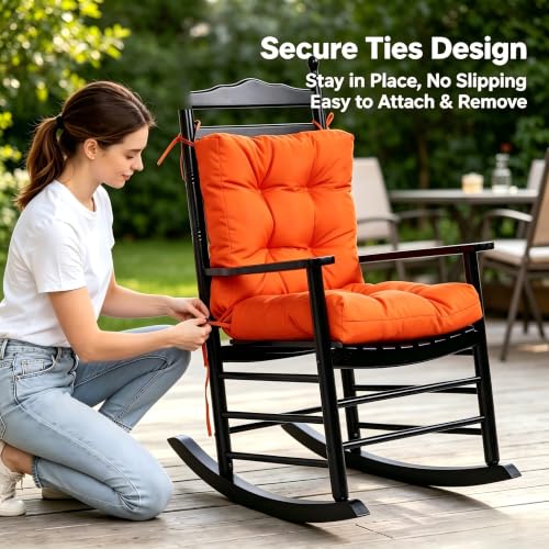 Image of QILLOWAY Outdoor Chair Cushion for Patio Furniture, Waterproof Patio Cushions Set of 2 with Ties, Fade Resistant Replacement Pads for Outdoor Rocking Chairs,Orange