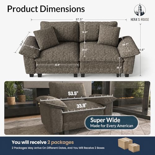 Image of HERA'S HOUSE 88 inch Oversized Modular Sectional Loveseat Sofa,Chenille Ash | Loveseat Living Room Couches, Wider Armrest and Deep Seat, Comfy Cloud Couch with Ottoman, Light Gray