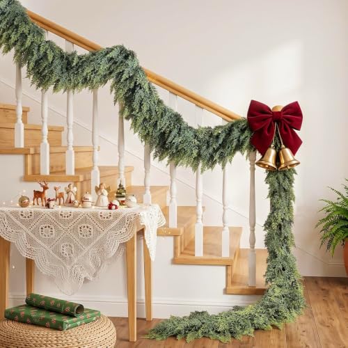 9FT Christmas Cedar Garland Real Touch - Thick & Full Artificial Cypress Greenery for Mantle, Fireplace, Stair, Table - Soft Realistic Winter Holiday Decorating, Christmas Decorations Indoor Outdoor - image 8