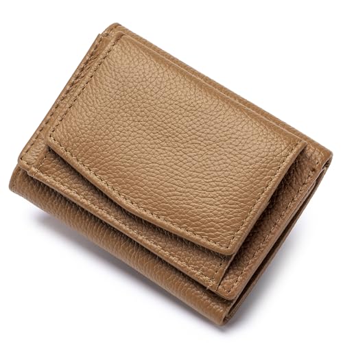 Image of Small Wallet Women Genuine Leather RFID Blocking Trifold Tiny Wallets with Snap Coin Pouch 7 Card Solts