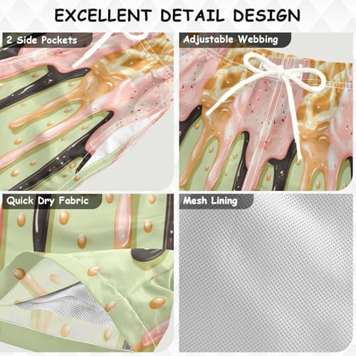 Boccsty Grass Green Rose Pink Ice Cream Boys Swim Trunks Baby Kids Summer Toddler Beach Board Shorts 2T3