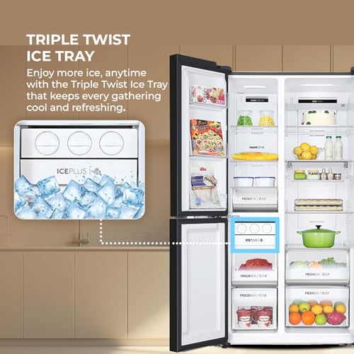 Image of Haier 598 L 3 Star Frost Free Expert Inverter Smart Sense AI enabled 3-Door Side by Side Refrigerator (HRT-683PWGU1, Pearl White Glass, Magic Convertible Zone, Premium Vogue Glass, 2026 Model)