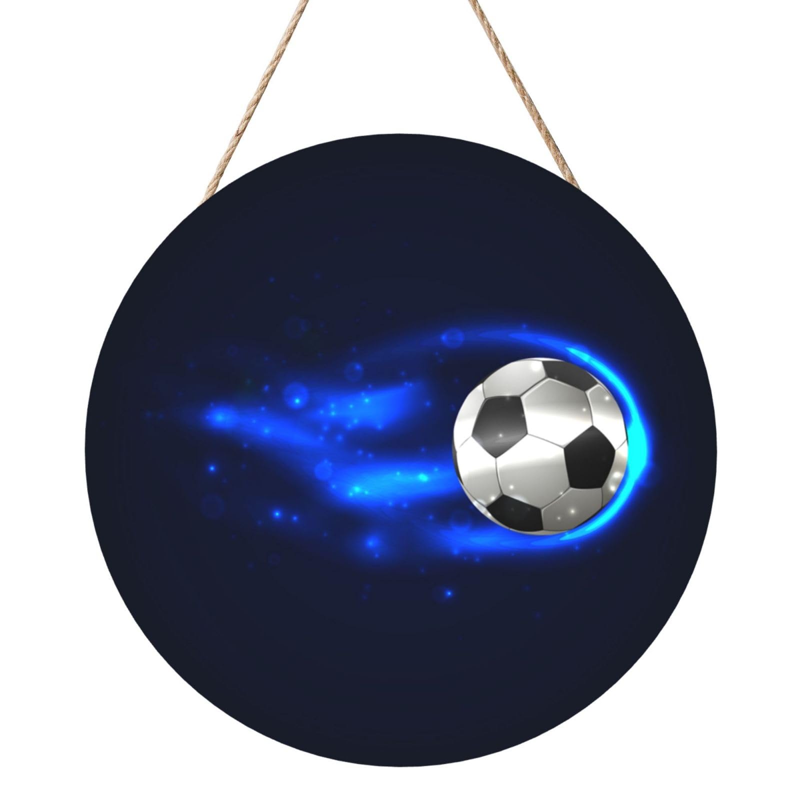 InOmak Soccer Ball On Fire, Round Wood Panel Painting 12 in, Wall Hanging Painting For Home