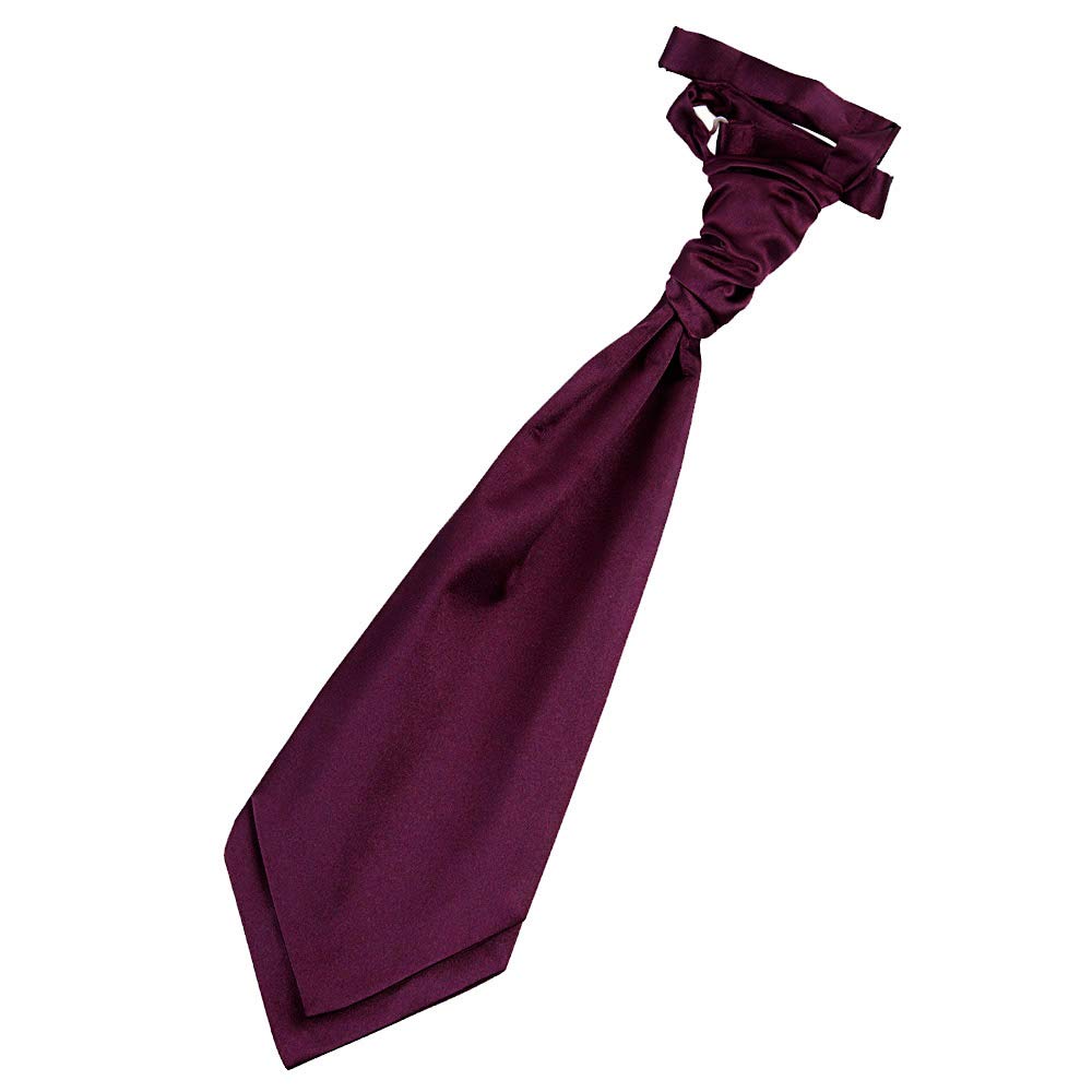 DQT Mens Plain Satin Pre-Tied Scrunchie Cravat – Ruche Ascot Tie for Wedding Business & Formal Wear - Plum