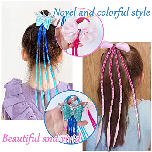10 Pcs Colored Hair Extensions For Kids With Hair Clips Bows Kids Braiding Hair With Rubber Bands Ponytails Hair Extension Rainbow Curly Wig For Girls Toddler Princess Party Hair Accessories #TOP2