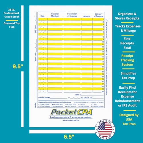 QuittungsOrganizer & Ausgabenumschläge Zeichnet Ihre Geschäftskosten auf und speichert Ihre Quittungen. Integriertes Ledger passt zu Ausgaben. Automatische Kilometerprotokolle auf der Rückseite.
