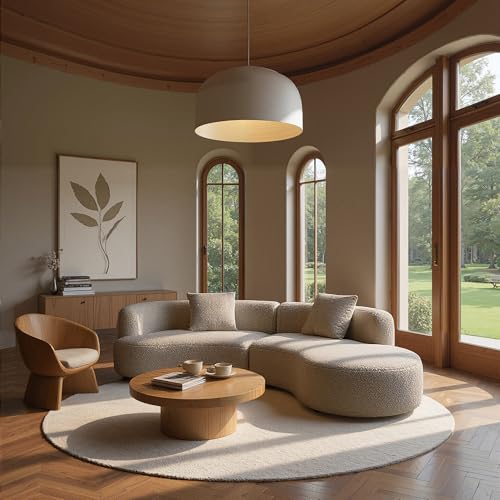 Image of Acanva Formia Boucle Curved Sectional Couch for Living Room | Modular Sofa, Modern Minimalist, Wood Frame, For Apartment, Home Office
