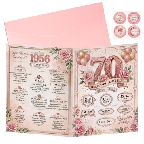 JEKUGOT 70th Birthday Card for Women 1956 Birthdays Gifts Card with Envelope 70th Birthday Gifts for Women Anniversary Funny birthday Gift Personalised Party Decoration