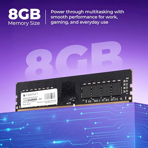 Image of Zebronics 8GB DDR4 RAM for PC, 2666MHz, 4bit Architecture, Low Power Consumption, High Stability Performance (D40826A)