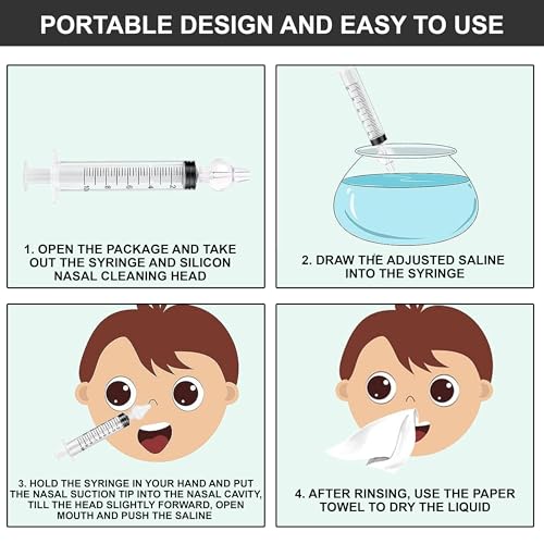 Image of Baby Nasal Aspirator, 1 Pack, 4 Pieces - Safe and Reusable Silicone Nasal Aspirator for Newborn - Infant Mucus Removal with 10ml Nose Cleaner Syringe - Nasal Spray /Nasal Hygiene