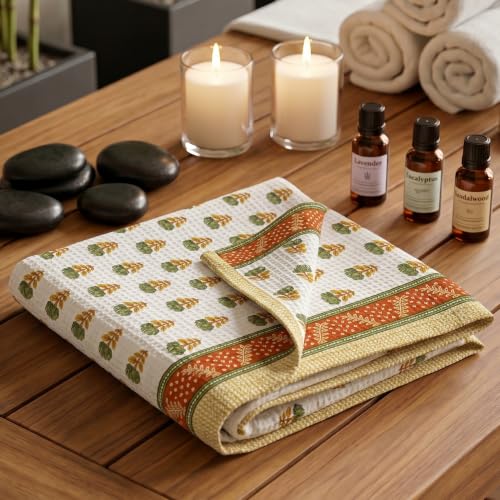 Image of Mafatlal Madhuban Soft & Absorbent Cotton Bath Towel (147x76 cm) | 250 GSM | Lightweight, Quick Dry, Floral Design