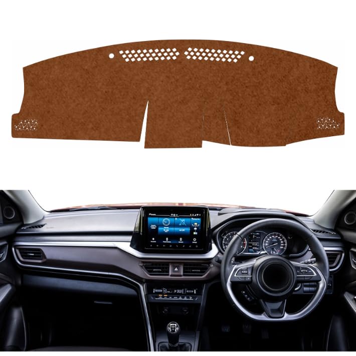 Image of Car Dashboard Cover Compatible with Maruti Suzuki Brezza 2022-2025 Dustproof, UV Resistant | All-Weather Protection | Custom Fit Car Accessorie (Brown)
