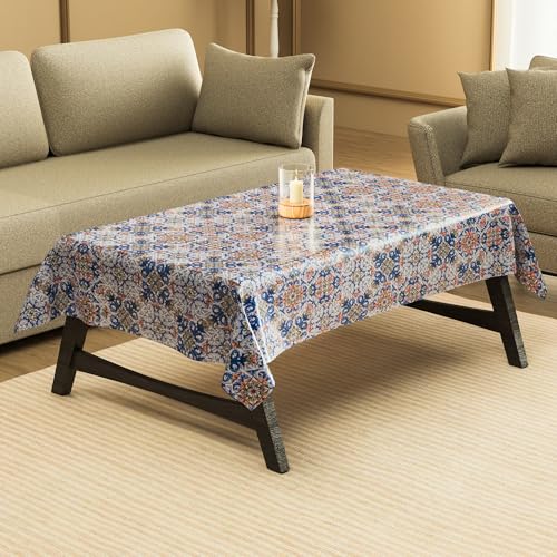 Kuber Industries Mantel rectangular multiusos de PVC para mesa de comedor de 4 plazas, 91 x 137 cm, para fiestas y eventos, diseño de flor de estrella, color azul